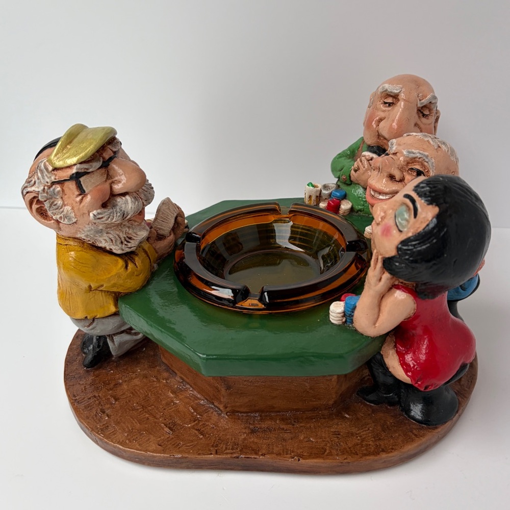 VTG 1973 Chalkware by Prelude Creations Ashtray Poker‎ Table Humor Caricature